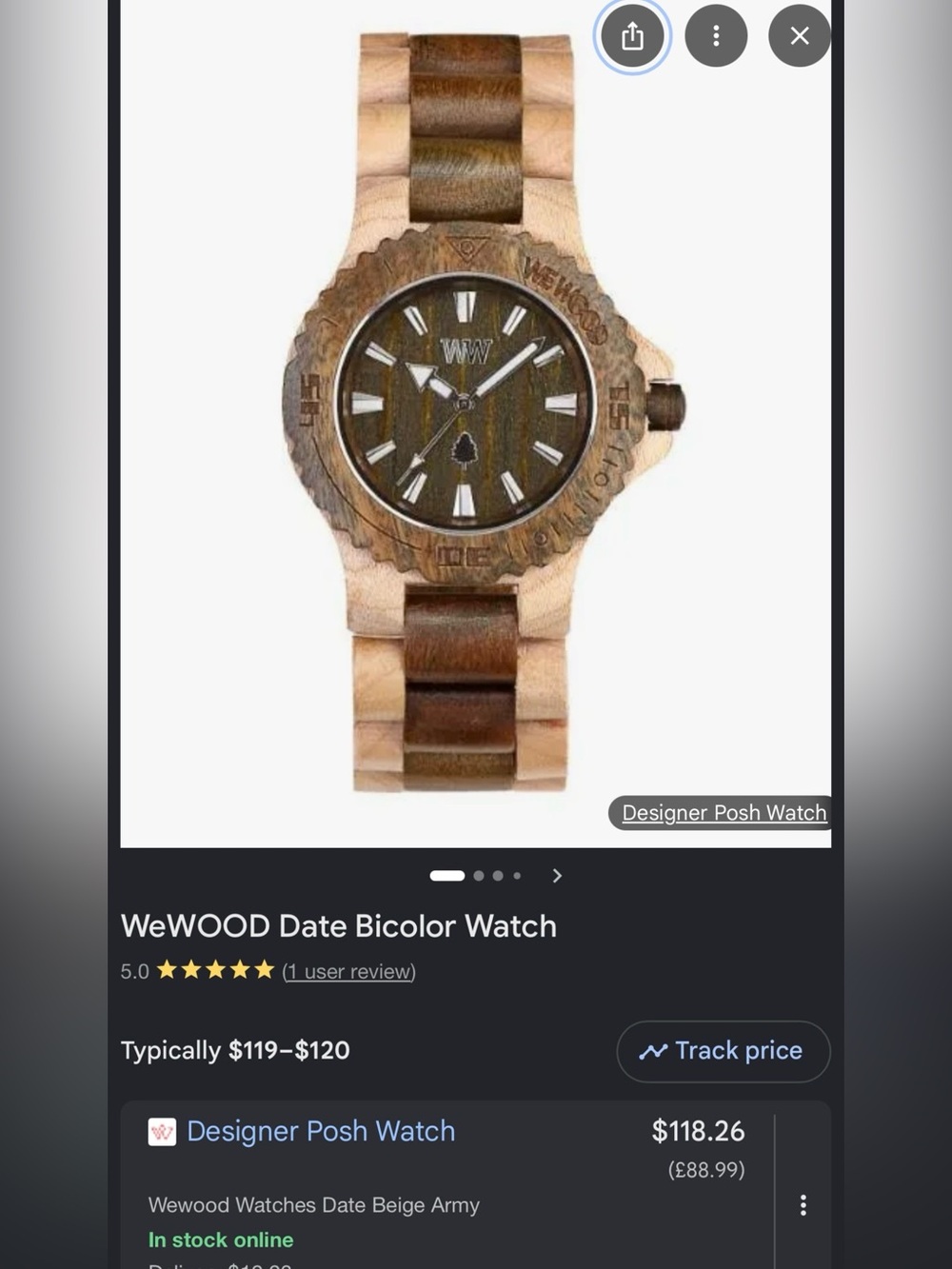 WeWOOD Two-Tone 100% Natural Wooden Wristwatch (Natural & Dark Brown Colored) - Picture 5 of 5